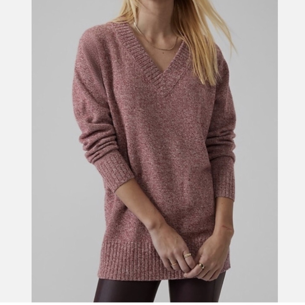 Athleta Vital V-Neck Tunic Sweater Cashmere Marl Wool Womens Size XS